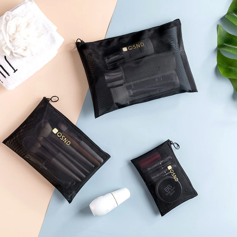 

Custom logo plain color fashion transparent mesh cosmetic bag