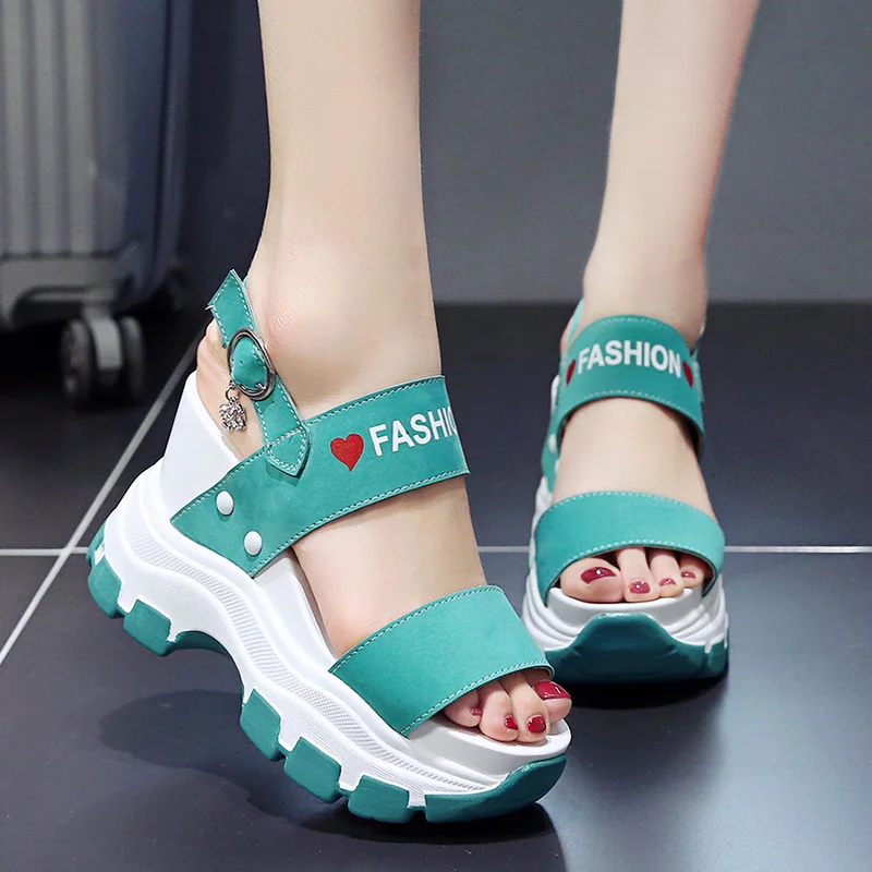 

Super High Heels Chunky Platform Sandals for Women Summer 2021 Thick Bottom Wedges Back Strap Sandalis Mujer Shoes Blue, As pictures