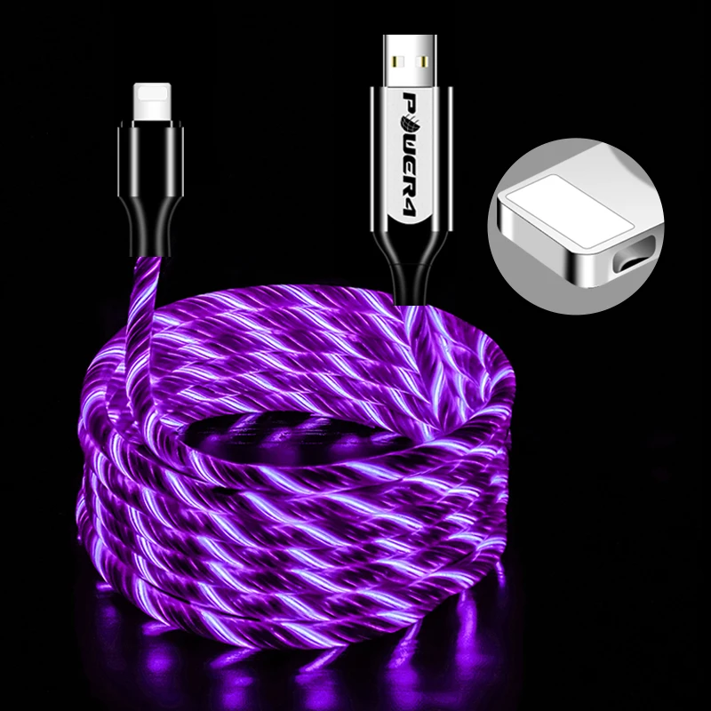 

Premium Led Flowing Light Glow In Dark Micro usb Cable Charge and Sync Cords For iPhone/Huawei/all Smart Phone, Pink, blue, white, green, black