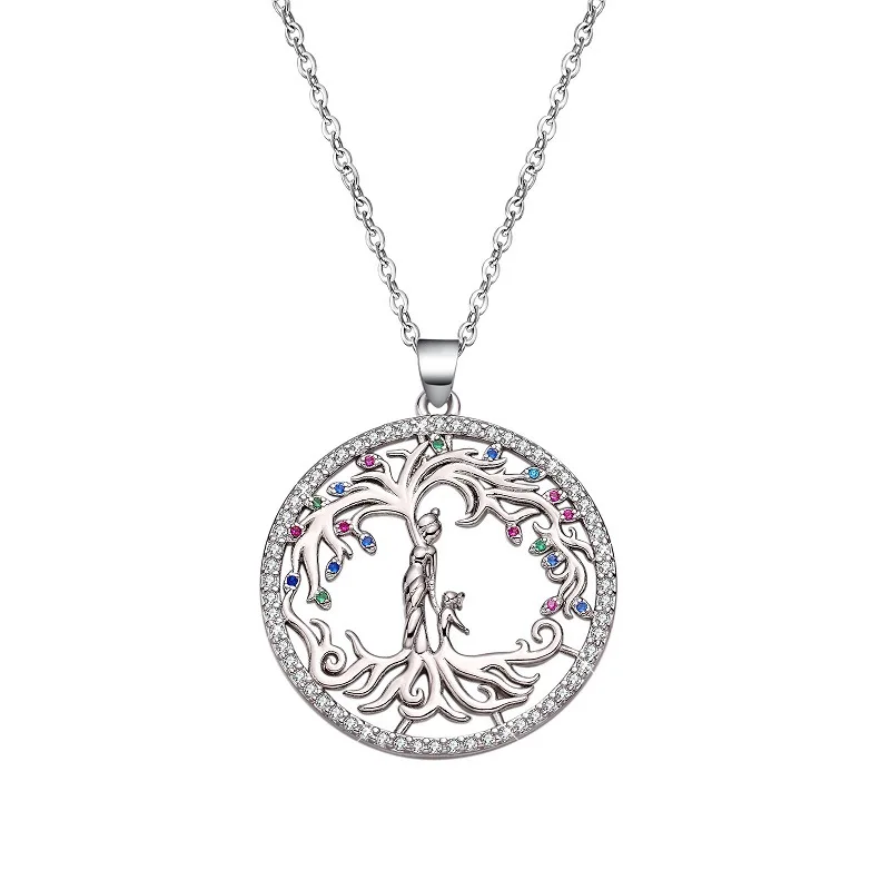 

Hypoallergenic copper-plated platinum-plated color diamond tree of life necklace, Steel