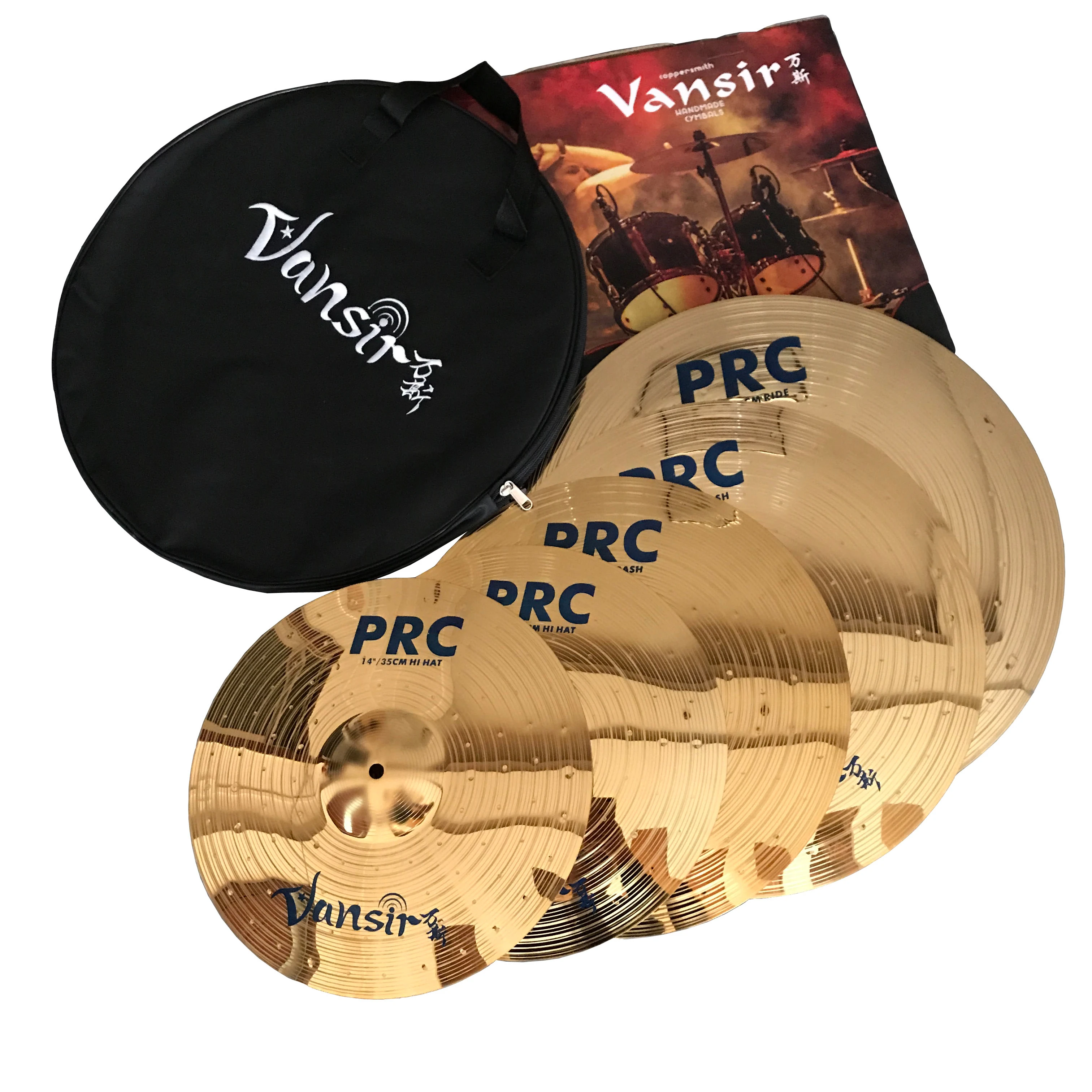 

Vansir PRC Series Polishing Gold Color Alloy Cymbal Set 14''HH+16'' Crash+18'' Crash+20'' Ride+cymbal bag