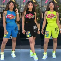 

custom design letter print crop top 2 piece short set women