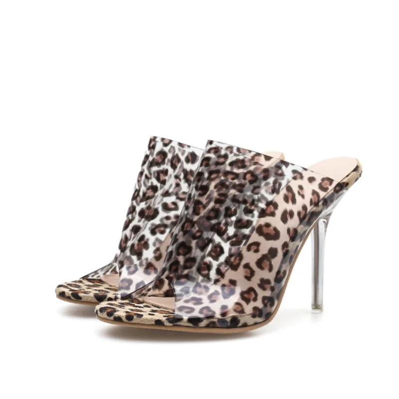 

Fashion Transparent Leopard Grain Pointed Toe Hot High heel slipper Sandals