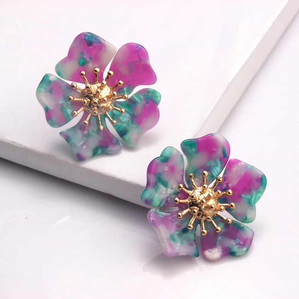 

Women Personalized Elegant Flower Shape Acrylic Earrings Acetate Acrylic Petal Flower Stud Earrings