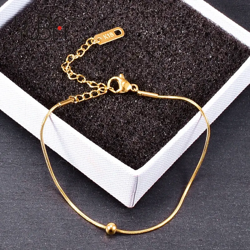 

Best Friend Gift 18K Gold Beads Snake Chain Anklets Bracelet Stainless Steel Round Bead Snake Bone Anklet For Foot Jewelry