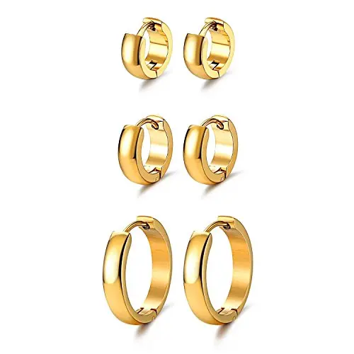 

18K Gold Plated Stainless Steel Hoop Earrings Black Siver Women Earrings, Gold,blcak,steel color