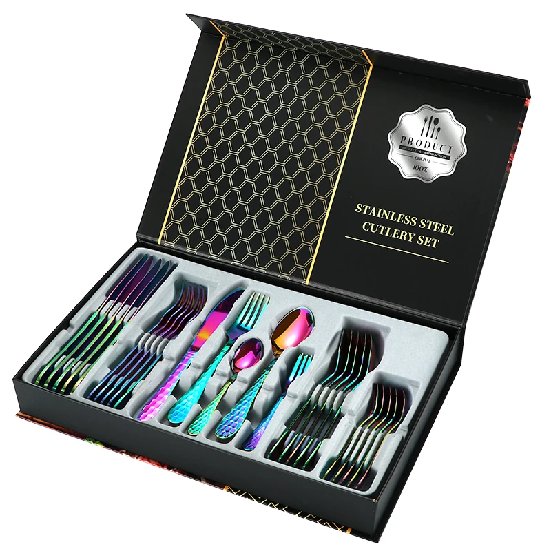 

cutlery stainless steel spoon knife fork western colorful cutlery set, Colour