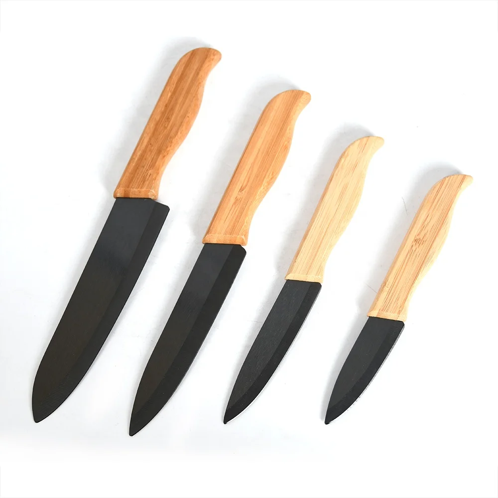 

Bamboo handle 4 Pcs Zirconia Black Blade Ceramic Knife Set conjunto de cuchillos japanisches messer couteau