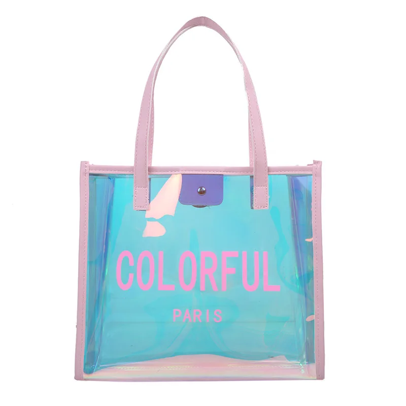 

New Fashion Laser Transparent Tote Handbag Pvc Jelly Reusable Shopping Bag
