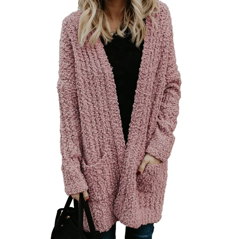 

Ready In Stock Cardigan Sweater Women Wholesale Winter Fashion Trendy Pocket High Quality Cable Knit Popcorn Knitted For Ladies