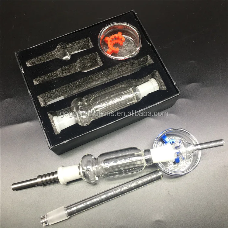 

Smoking Pipe Collector Nectar Glass Factory Wholesale Black Box 14mm Glass + Titanuim or Steel Silicone for 14mm Gift BOX 50pcs