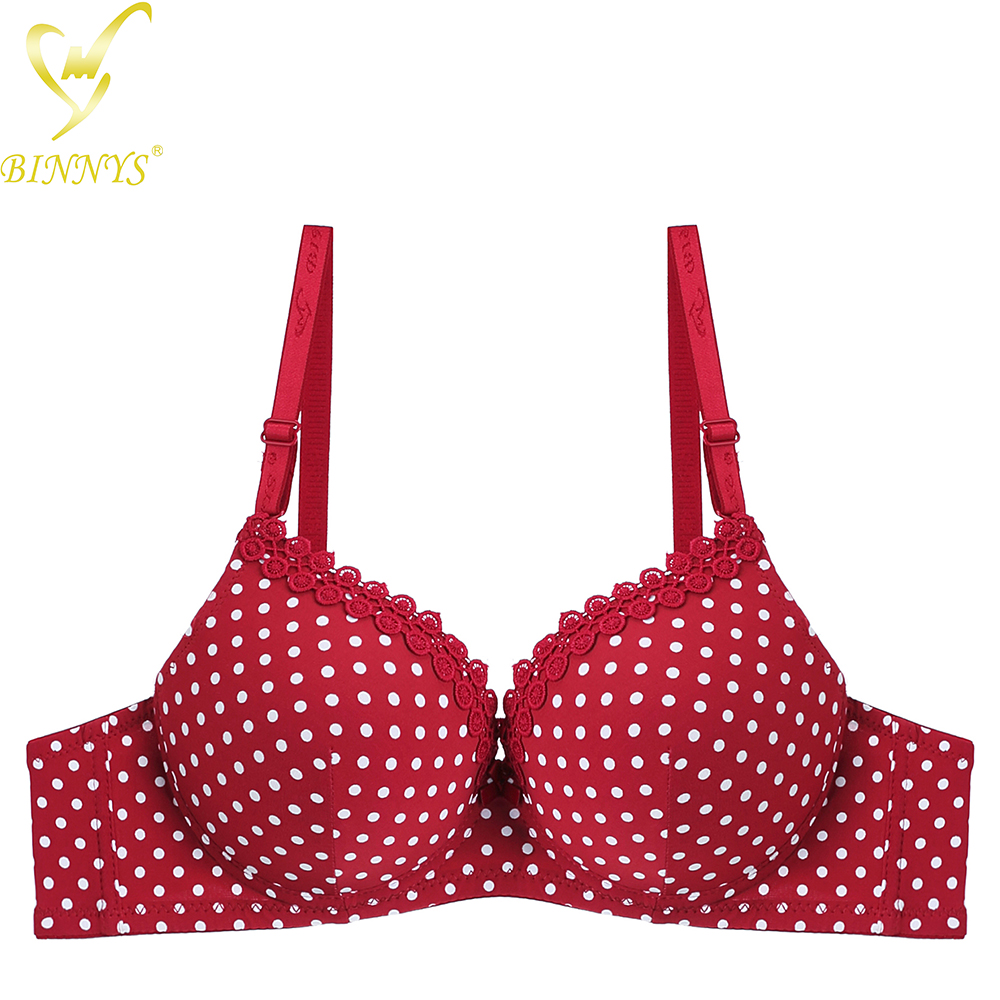 

BINNYS high quality padded nylon B cup dot printed push up ladies bra