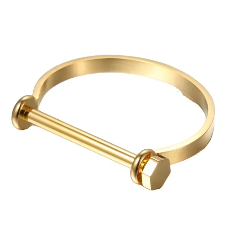 High Quality 18K Gold Plated Stainless Steel Jewelry D Shape Bangle Shackle Cuff Bracelets B8715