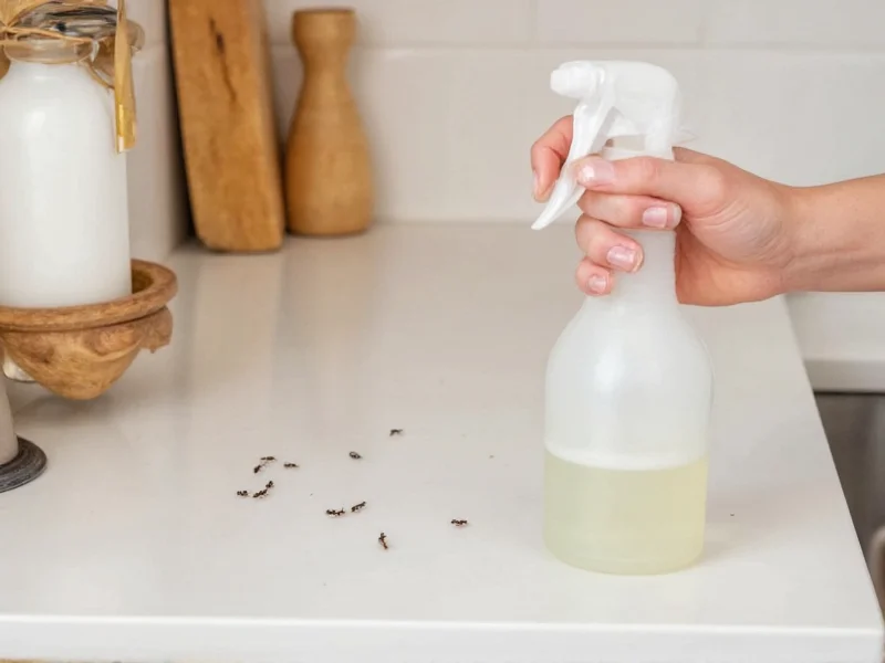 Vinegar solution in spray bottle repelling ants on counter