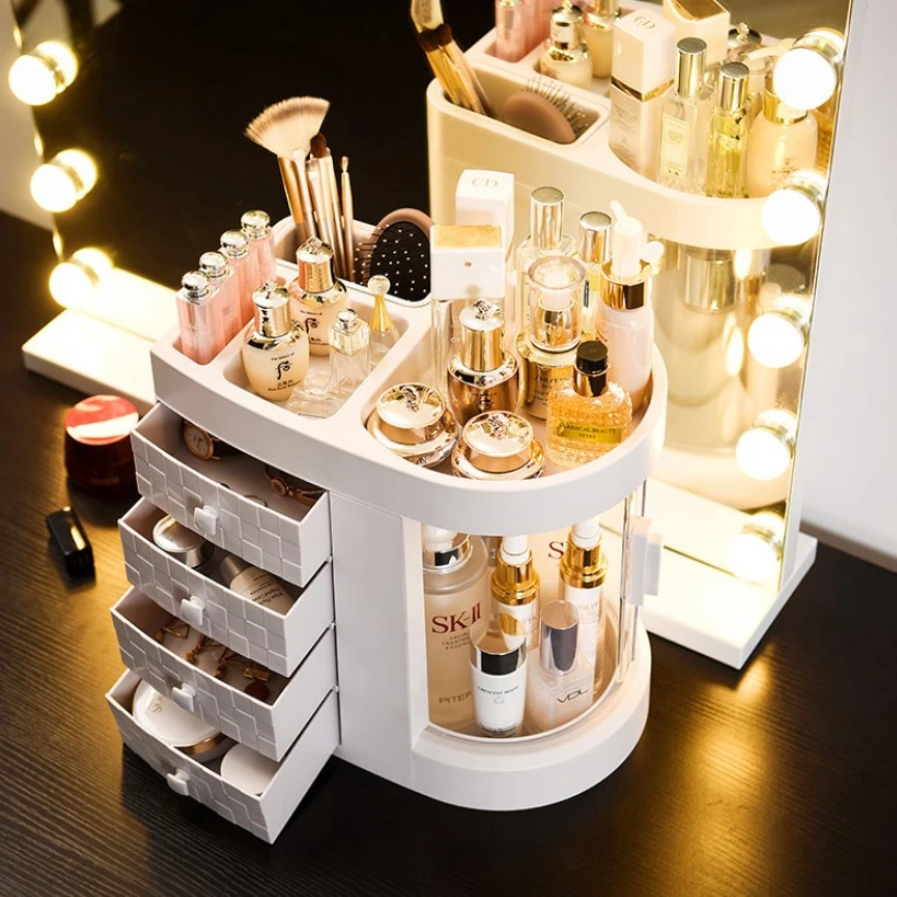 

Professional Large Cosmetic Makeup Organizer Dust Water Proof Cosmetics Storage Display Case with Drawers, Optional