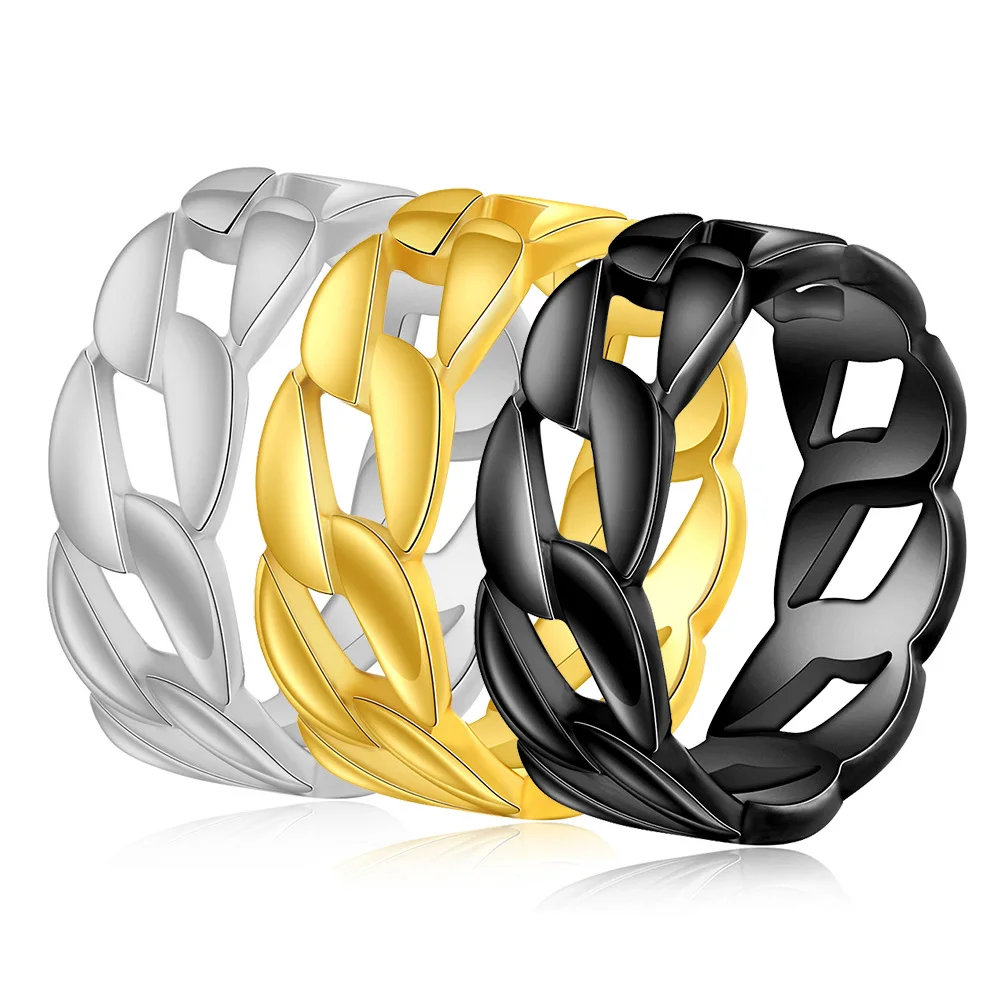 

Hip hop jewelry stainless steel cuban link ring for men