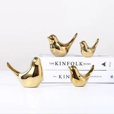 

Nordic modern art minimalist style model room study ceramic golden bird soft decorations creative ornaments, White, black, gold