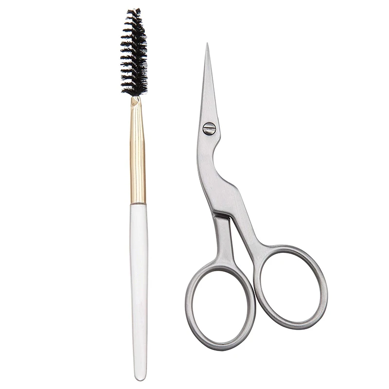 

Stainless Steel Eyebrow Trimming Lash Scissors Beauty Brow Shaping Scissors and Brush