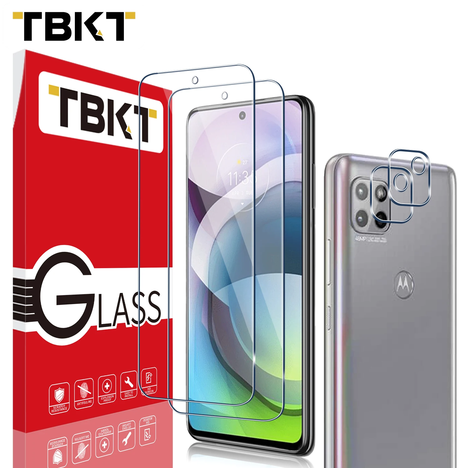 

Crystal Clear Shockproof Tempered Glass Film Mobile Screen Protector + Camera Lens Protector for Motorola G 5G Screen Protector