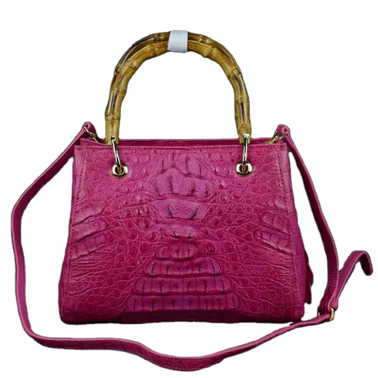 

Luxury crocodile skin tote bags lady leather handbags with bamboo handle, Over 20 colors option