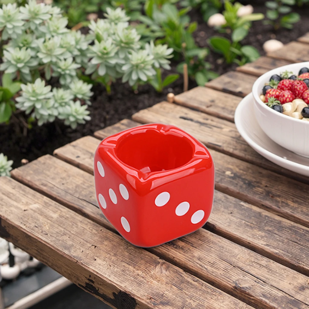 Red Ceramic Dice Ashtray Square Black Porcelain Cigar Dice Shape Ashtray for Home Decor