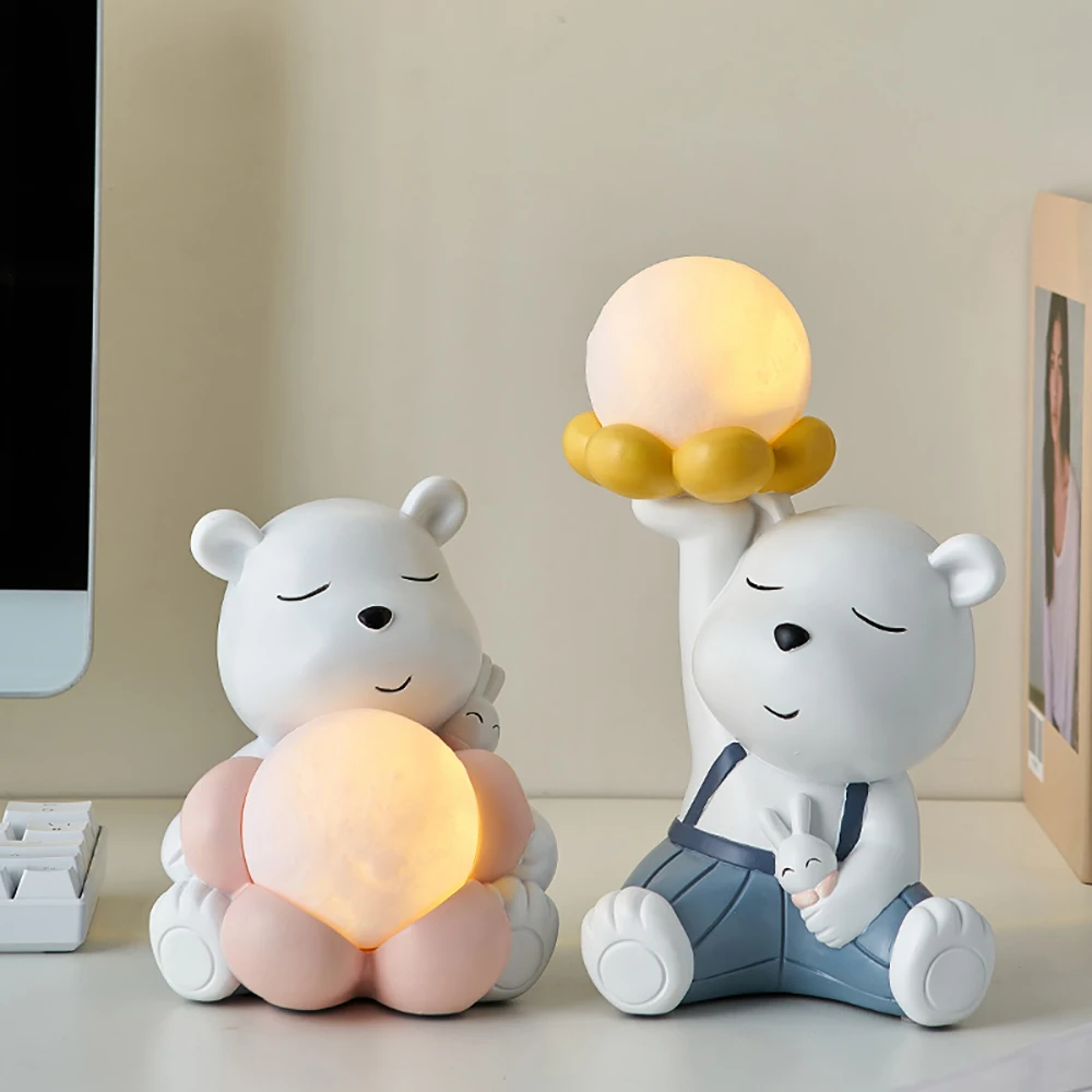 

Cartoon Bear Statue Lamp Decor Kawaii Room Ornament Children's Room Decoration Modern Home Living Room Decoration Figurine