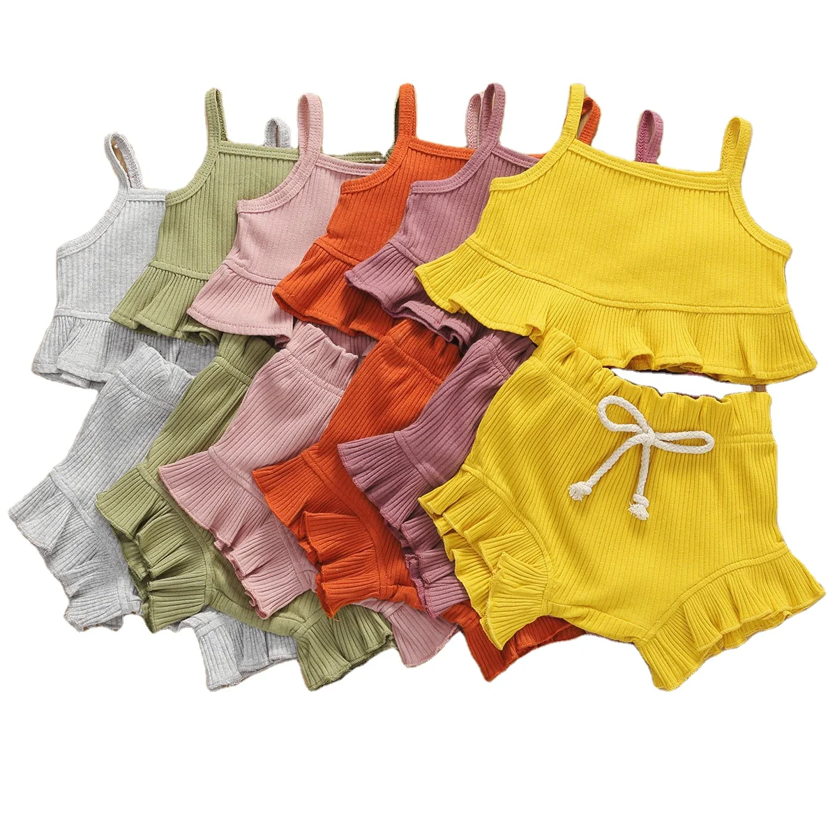

New 2021 baby girls' summer clothing sets infants cotton shirts and shorts toddlers sleevesless clothes suits, As picture