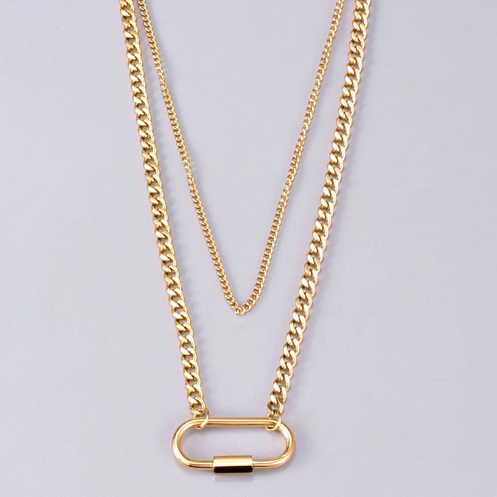 

18K Popular Gold Plated WOMEN Stainless Steel Two Layers Pendant Jewelry Necklace