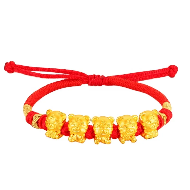 

Certified Gold Wufu Tiger Bracelet 999 Small Golden Transfer Bead S925 Silver Gold-Plated Zodiac Bracelet For Men And Women