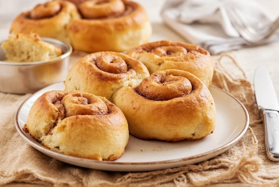 Comparison image showing properly sealed cinnamon roll edges versus leaking filling