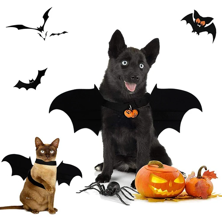 

Dog costume cat print bat wings bell pet halloween chest and back, As shown