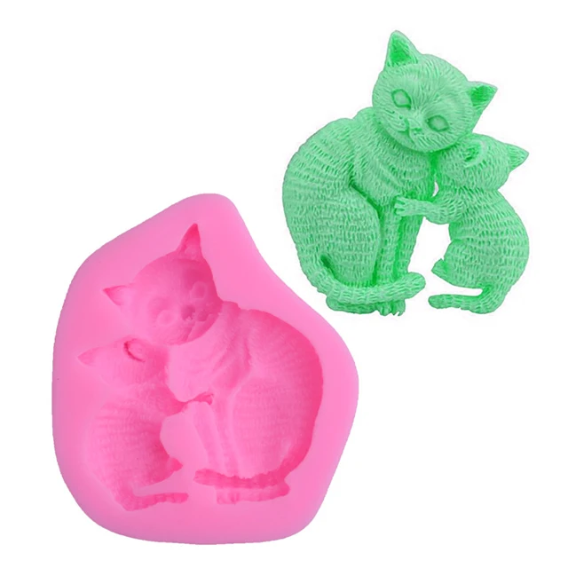 

Cute mother and child cat fondant silicone mold DIY soap chocolate cake decoration tools, Pink
