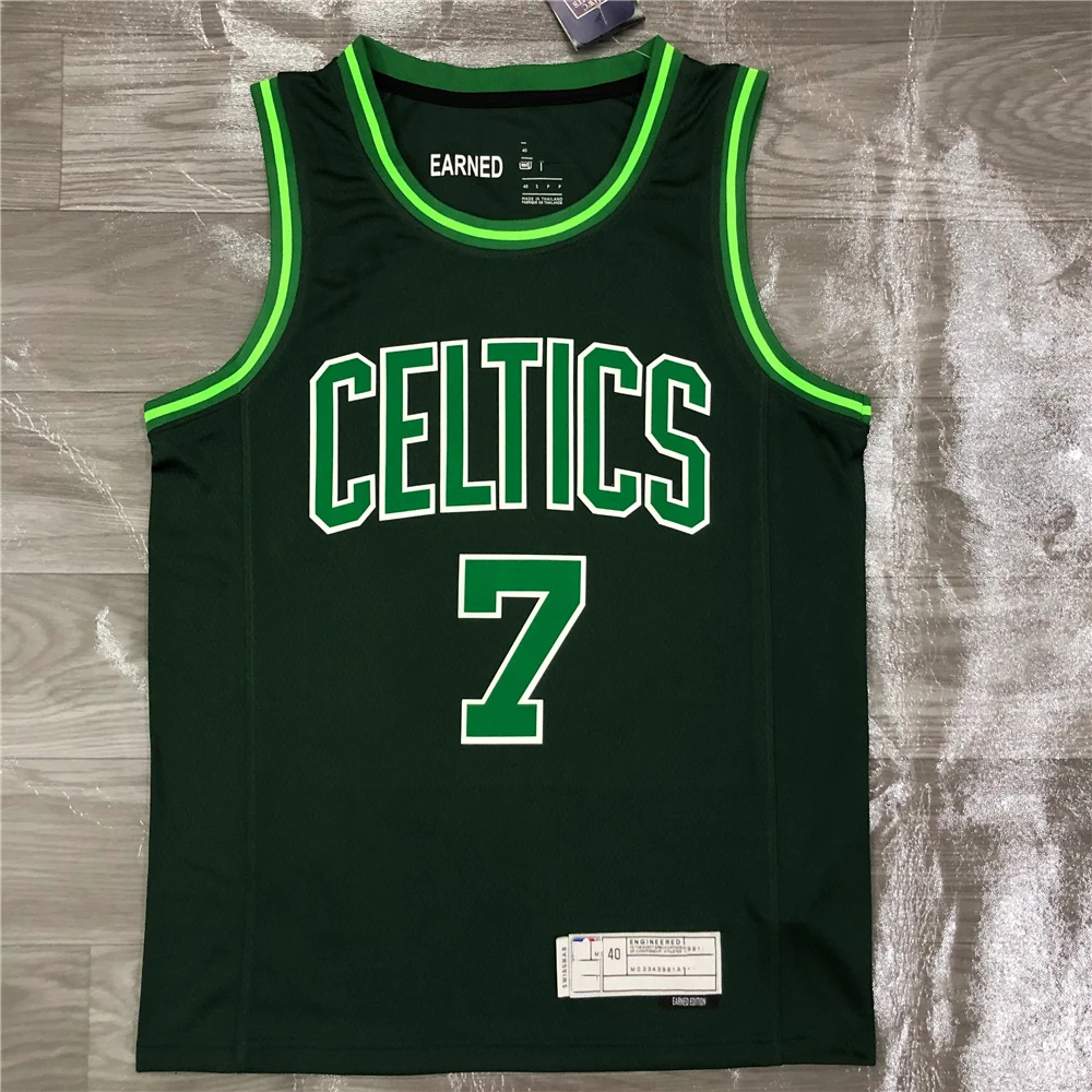 

2021 Thailand Quality Celtics basketball jersey Retro Green Brown 7 Tatum 0 IRVING 11 Walker 8 heat press uniform Earned Edition, As picture