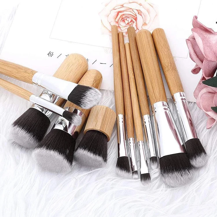 

Available Makeup Tools Bamboo Brush Customized Logo 11 Pcs Professional Bamboo Brush Set Makeup Brushes With Eco Bag In Stock, Picture or customized color