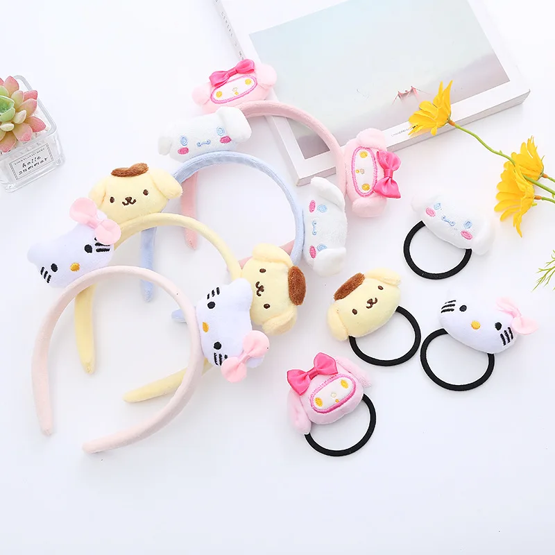 

New Style Cartoon Velvet hello Cute kitty Cat Hair Hoop Headband Hairband Hair Tie Scrunchies For Girl HairStyling Wholesale