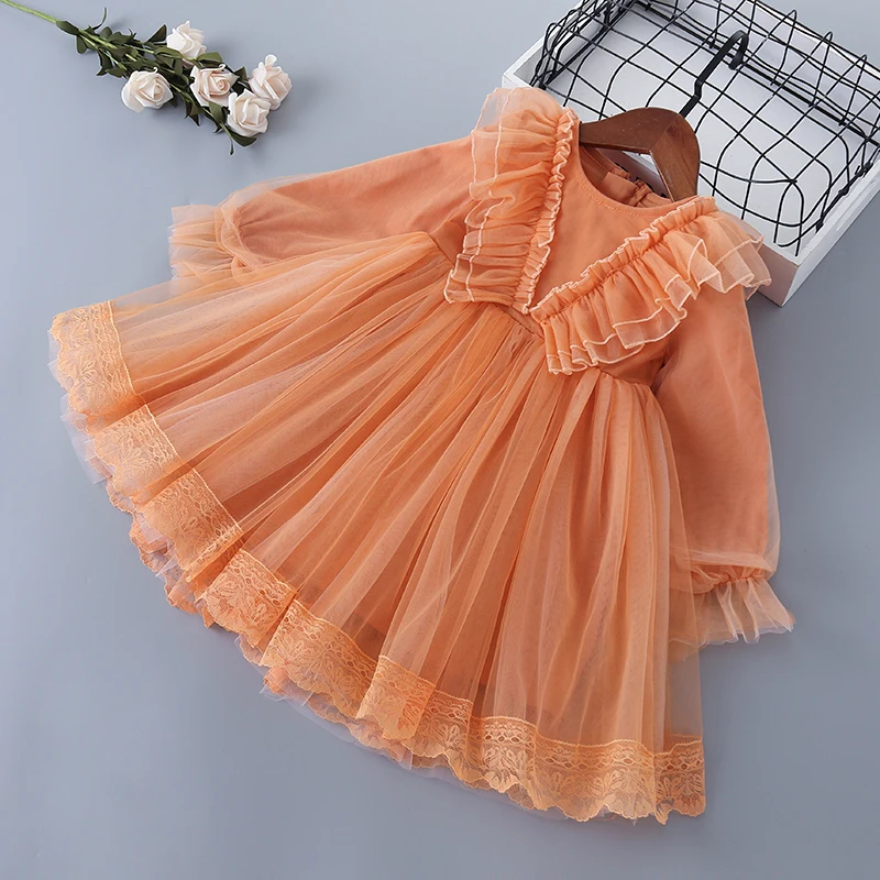 

Baby Girl Princess Dress Ruffle Toddler Child Mesh Tutu Dress Pageant Birthday Party Wedding Girl Vestido Ruched Clothes 2-7Y