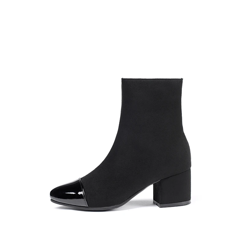 

Fashion pointed Toe Suede stitching High Quality Women Boots, Black/ecru