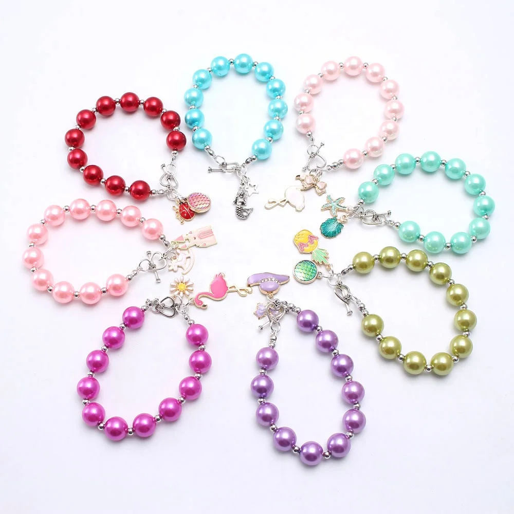 

New Arrival Alloy Fish Tail Pendant Children Beaded Bracelet Pure Color Pearl Handmade Bracelet For Kids, Many colors available