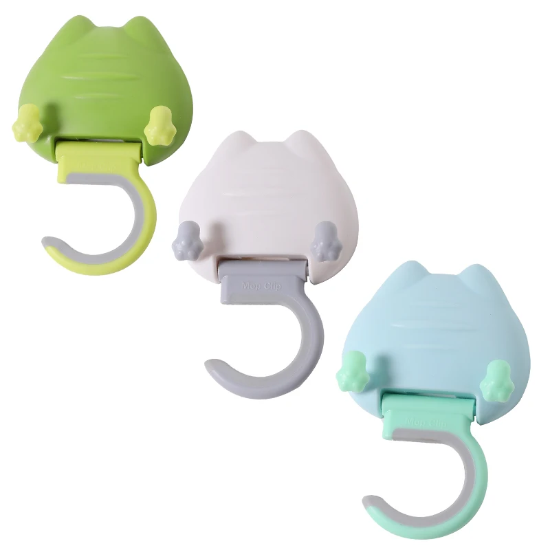 

Sanga Cartoon Cat Key Hangers Self Adhesive Bathroom Silicone Wall Hanging Mounted Hook Hanger Plastic Mop Clip Broom Holder