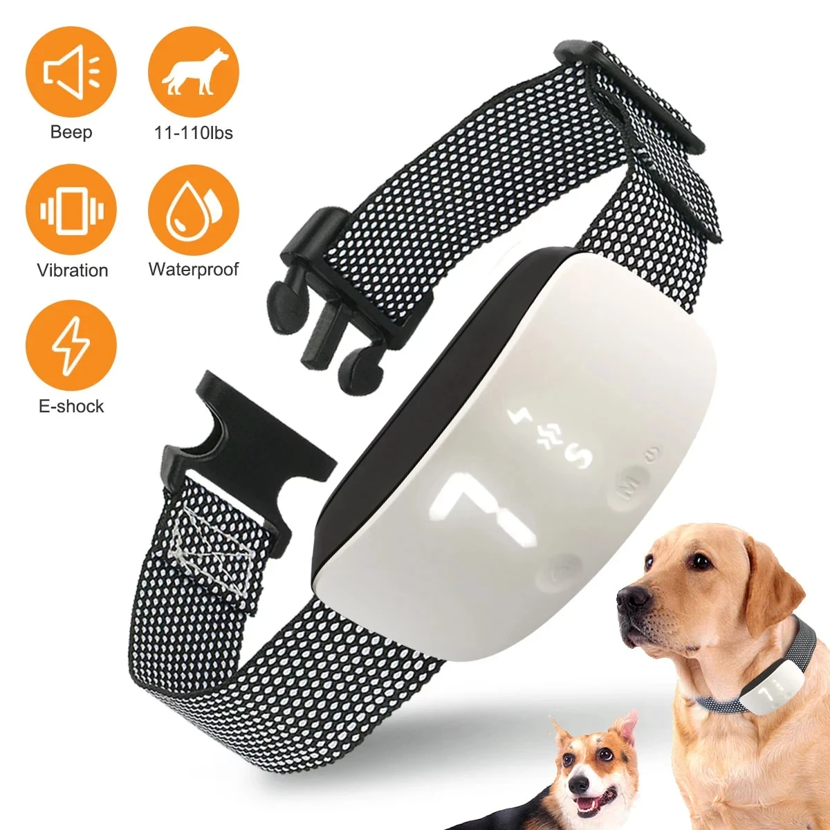 

Electric Bark training collar Waterproof anti bark dog collar beep vibration shock 7 level no barking Rechargeable collar, Black/white or customized