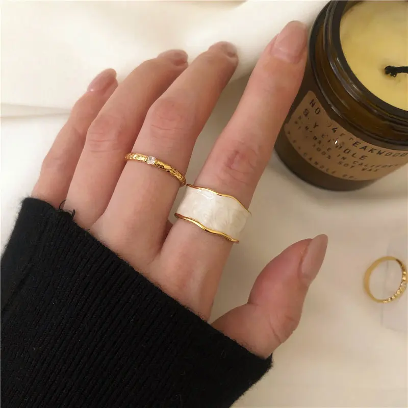 

Korean Fashion Adjustable Ring Handmade Enamel Glazed Index 925 silver Finger Ring Dripping Oil Tail Irregular Ring