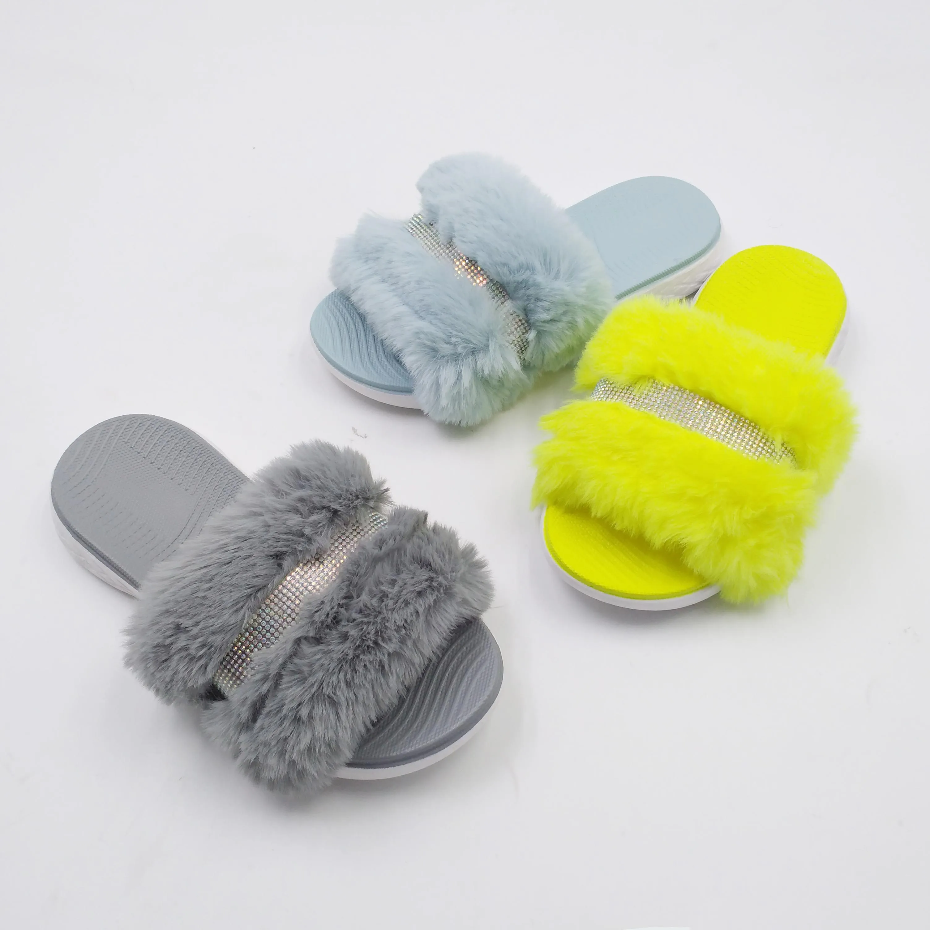 

Europe and The United States fashion 2021 rhinestone sequins rhinestone women footwear winter color thick sole slippers, Yellow grey and blue