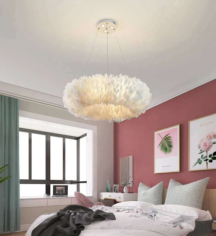 Nordic lamps ins wind bedroom lamp simple creative personality living room lighting room restaurant KOL feather chandelier