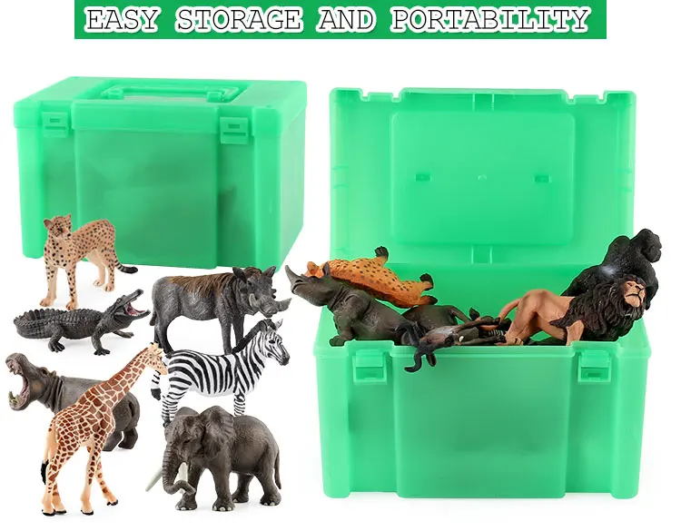 
Wild Animal Model Toy Set for Kids PVC Wildlife Model Elephant Giraffe Crocodile Rhinoceros Zebra Lion 
