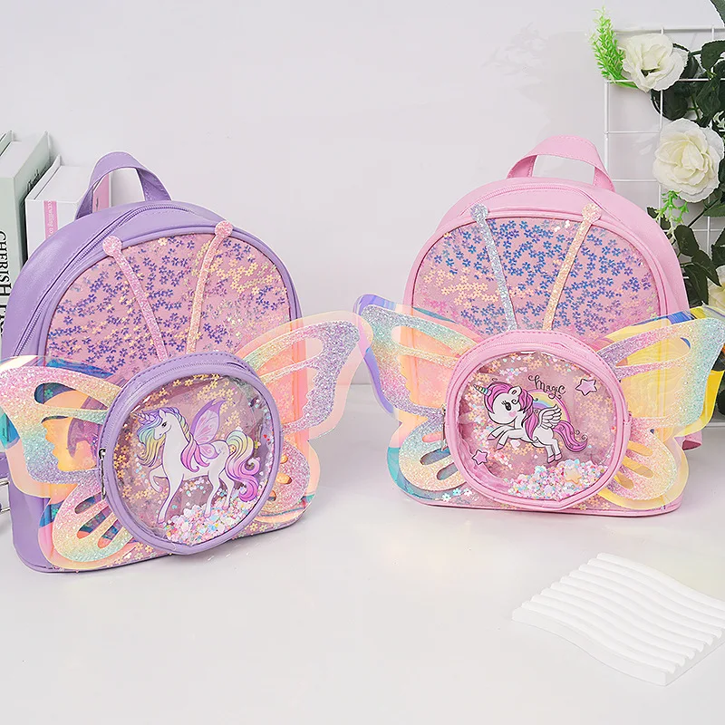 

New Children's Sequin Bag Foreign Style School Bag Cute Girl Kindergarten Backpack for 3-6 Years Rainbow Color Sequin Backpack