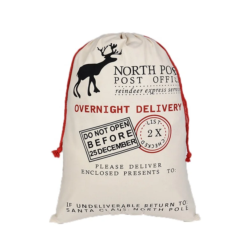
2020 New noel Custom canvas cotton gift bag drawstring Christmas Santa sack for stocking presents 