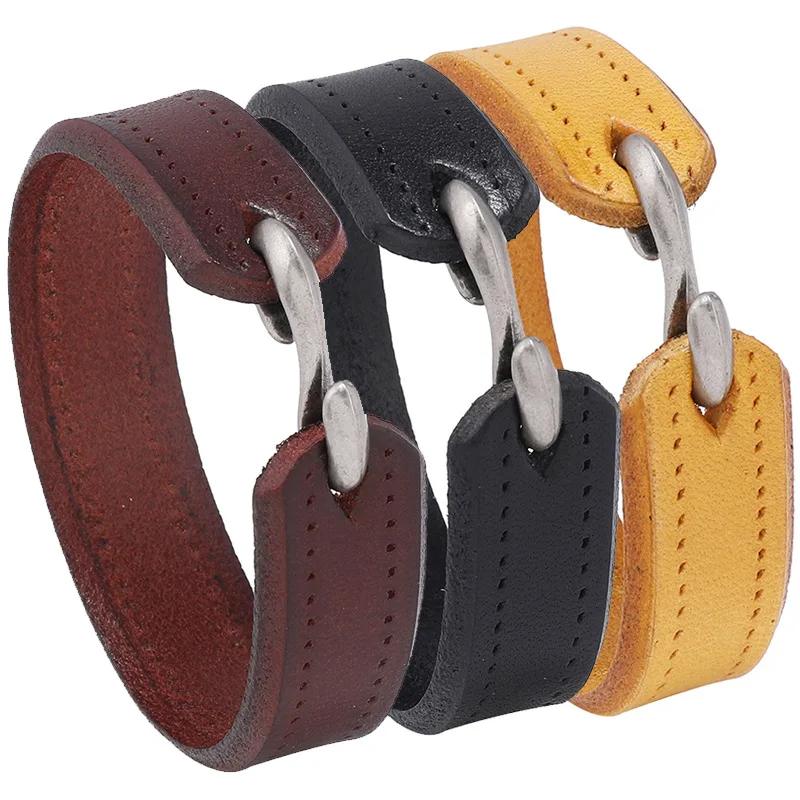 

Vintage Men Jewelry S Clasp Brown Wide Cowhide European Leather Bracelet Jewelry