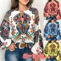 

2019 New Fashion 5XL Women Spring Autumn Long Puff Sleeve Girls Leaf Printing Loose Casual Tops Shirt Pullover Blouse