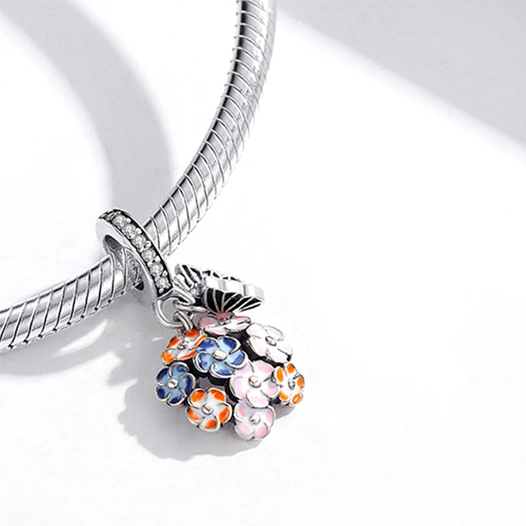 

Accessories Women 925 Sterling Silver Garden Colorful Flowers Bangle bracelet Charms