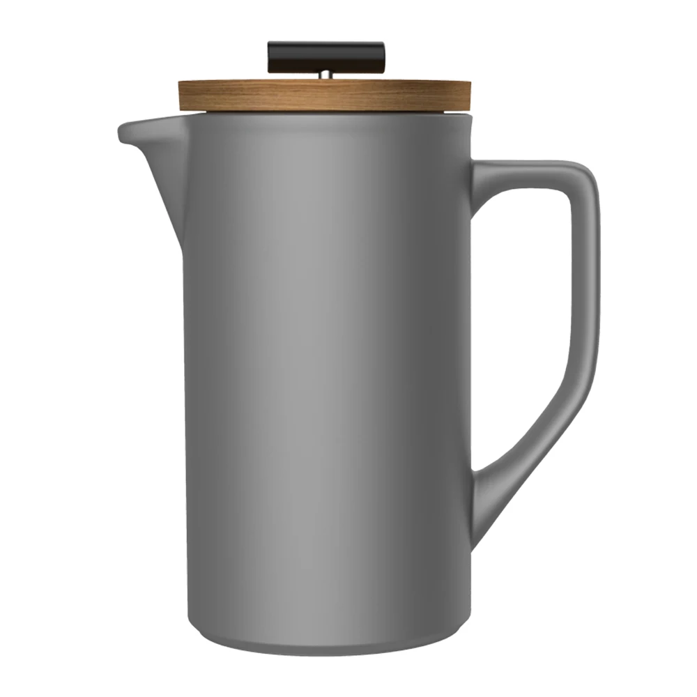 

DHPO Hot Selling Ceramic Coffee French Press with wooden Lid,7 Colors, Grey